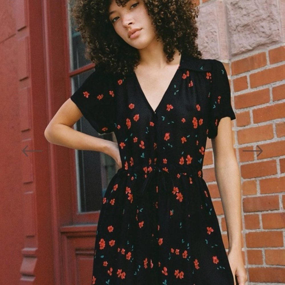 Christy Dawn Black Dress with Red Floral Pattern (New With Tags)